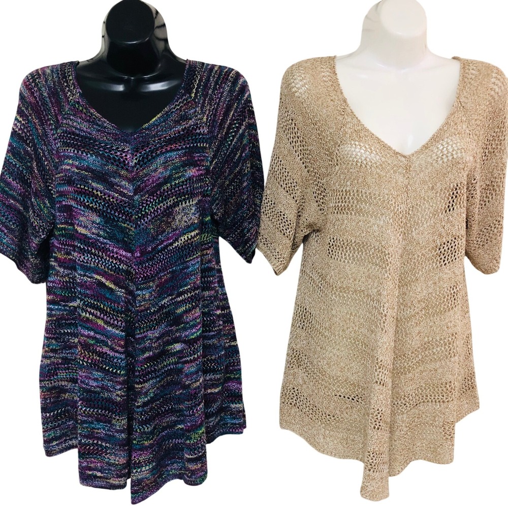 Lot of 2 Women's Crochet Open Knit‎ Sweater Top Size M Beachy Casual Relaxed Y2K